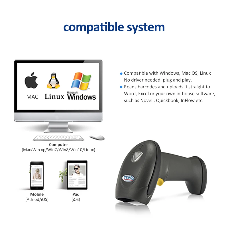 XB-918 Syble  Cost Effective Handheld Scanner Linear 1D CCD Android Barcode Scanner