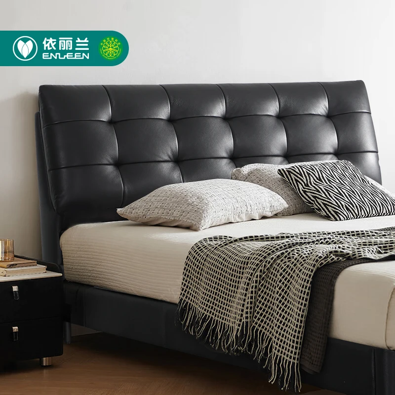 Manufacturer High Quality Modern Cow Leather Soft Bed in Queen King Size for Bedroom Furniture Ottoman Bed Made in China