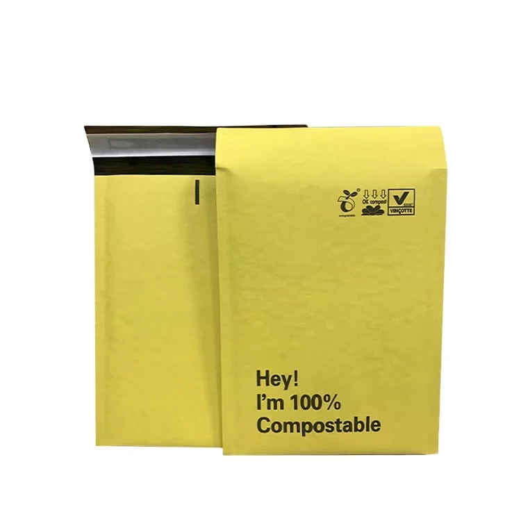 Compostable  Waterproof Mint Yellow Kraft Bubble Mailer With Logo (1600495603461)