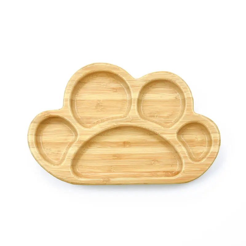 Baby Bamboo Wood Dinner Plate High Quality Bamboo Fiber Lunch Plate Cute Rabbit Shaped Bamboo Plate with Silicone Suction Cup