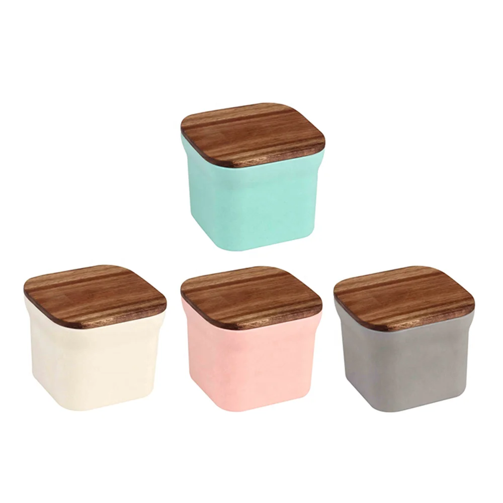 2022 Solid Color Storage Jar Wood Lid Bamboo Fiber Canister With Wood Lid