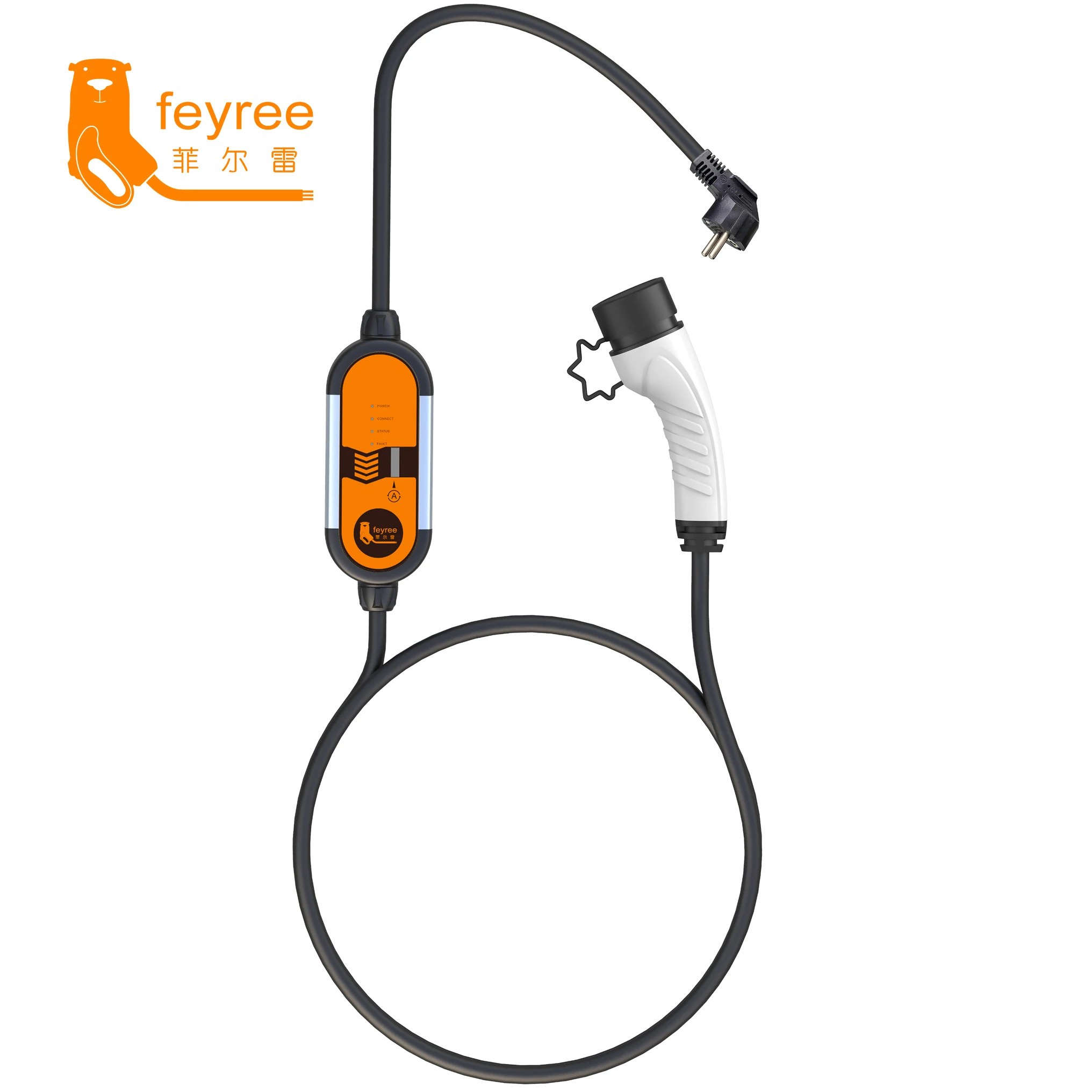 Feyree 16A type 2 iec 62196 portable ev charger with control box UK schuko plug