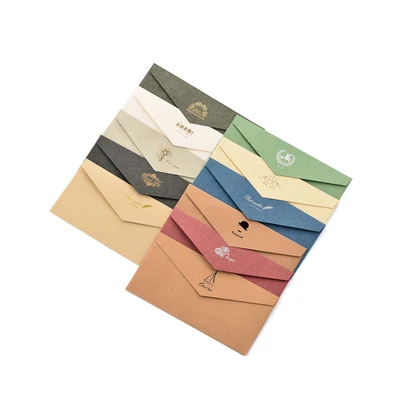 Custom Printing Mini Packaging Black Brown Kraft Paper Envelope With Button And String