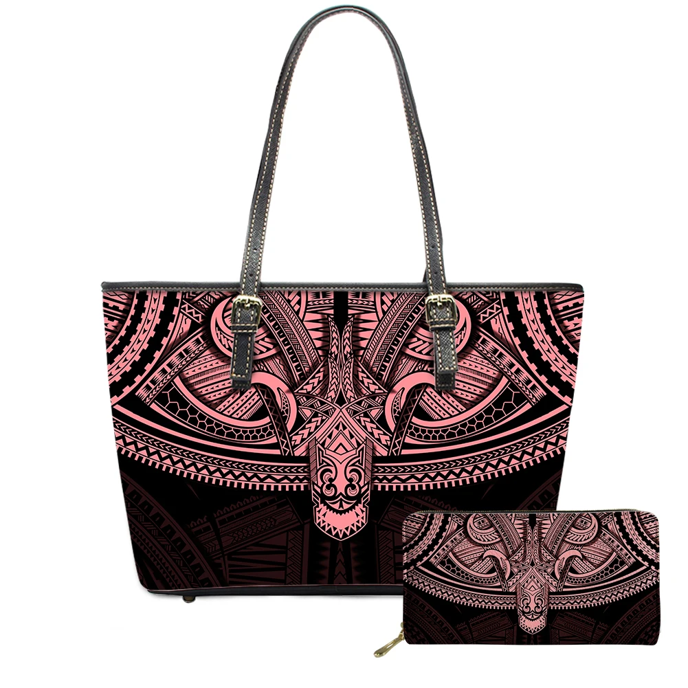 2PCS Set Polynesian Print Custom Design Top Quality Designer Women Purses 2020 Handbags Set Lady Shoulder Bags Women Handbags