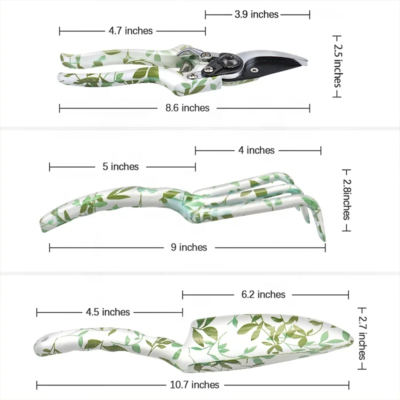 Woman Aluminium Metal Floral Printed Garden Hand Tools Set With Trowel Fork And Pruner as a Nice Gardening Gift  for women