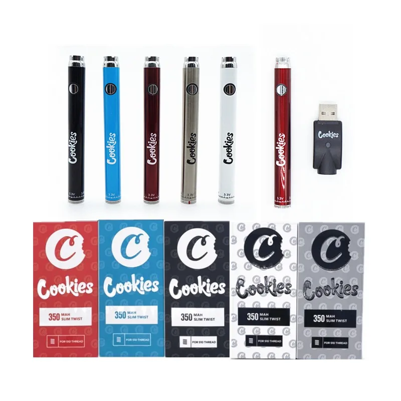 New Hottest  preheating 350mAh  adjustable voltage Cookies vape pen Micro Usb cart battery 510 batteries