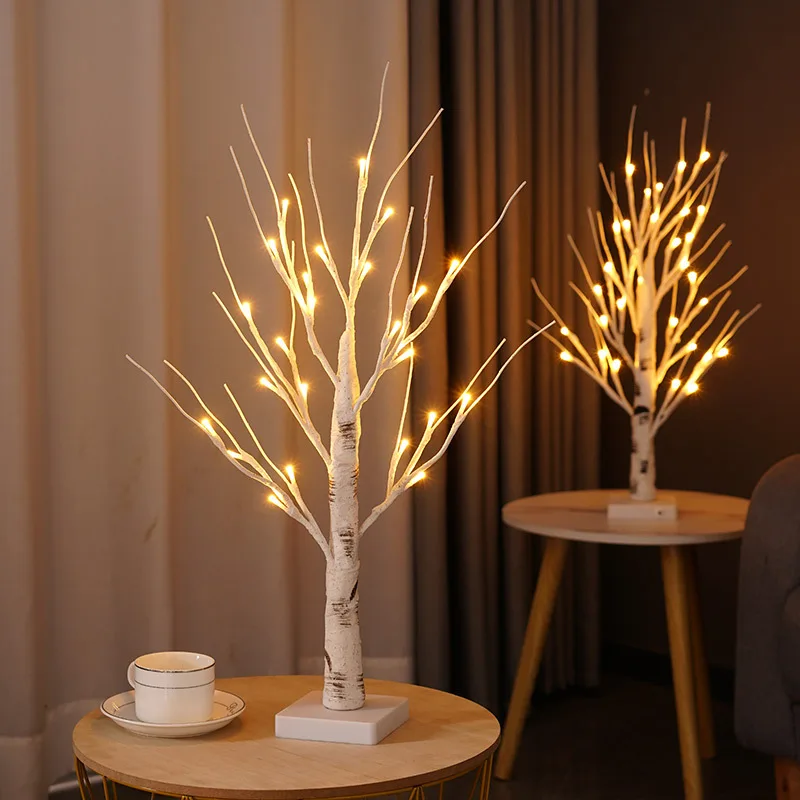 2FT 24 Led Birch Tree Lights Battery Powered Table Lamp Warm White Artificial Bonsai Tree Light for Home Decoration