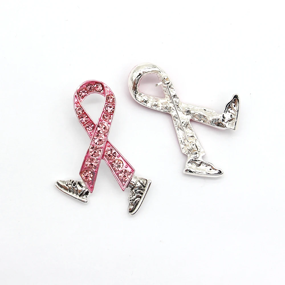 Custom Brooches October Pink Ribbon Breast Cancer Awareness Pretty Walking Ribbon Brooch Pin Jewelry Gift