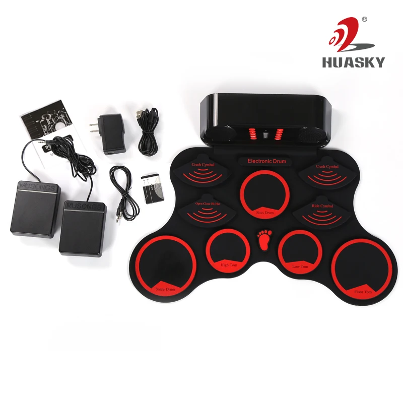 Good price portable usb roll up drum set silicon foldable with Stick and dual speakers