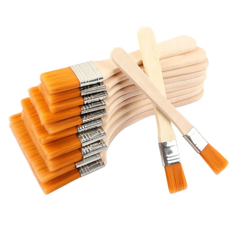Multi-size #1 - 12 natural wooden handle flat nylon hair professional artist painting brush for art supplies