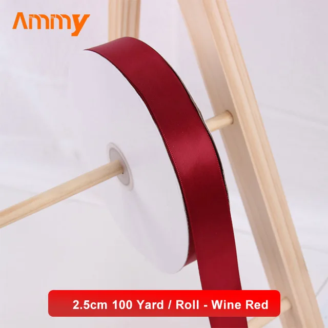 Ammy  2.5cm Polyester Ribbon 91m Plain High Quality Polyester  Flower Packaging Material Gift Ribbon