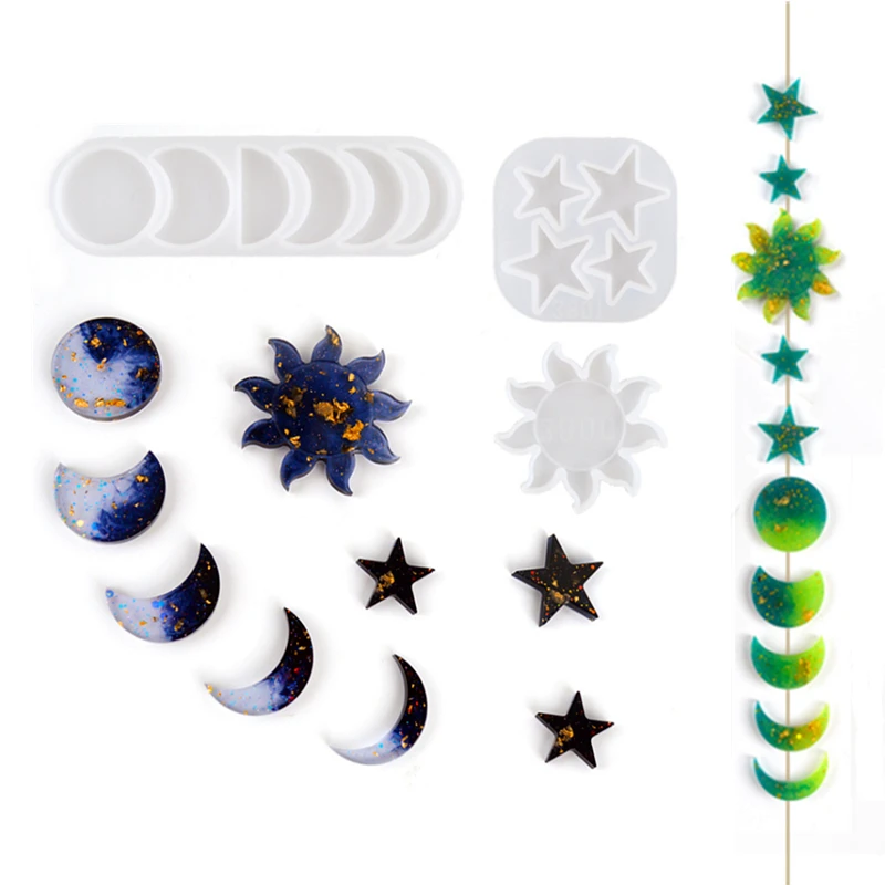 Hot Sale Moon Sun  And Star 3pcs Set Resin Molds Change Moon Shape Silicone Mould Star resin casting molds