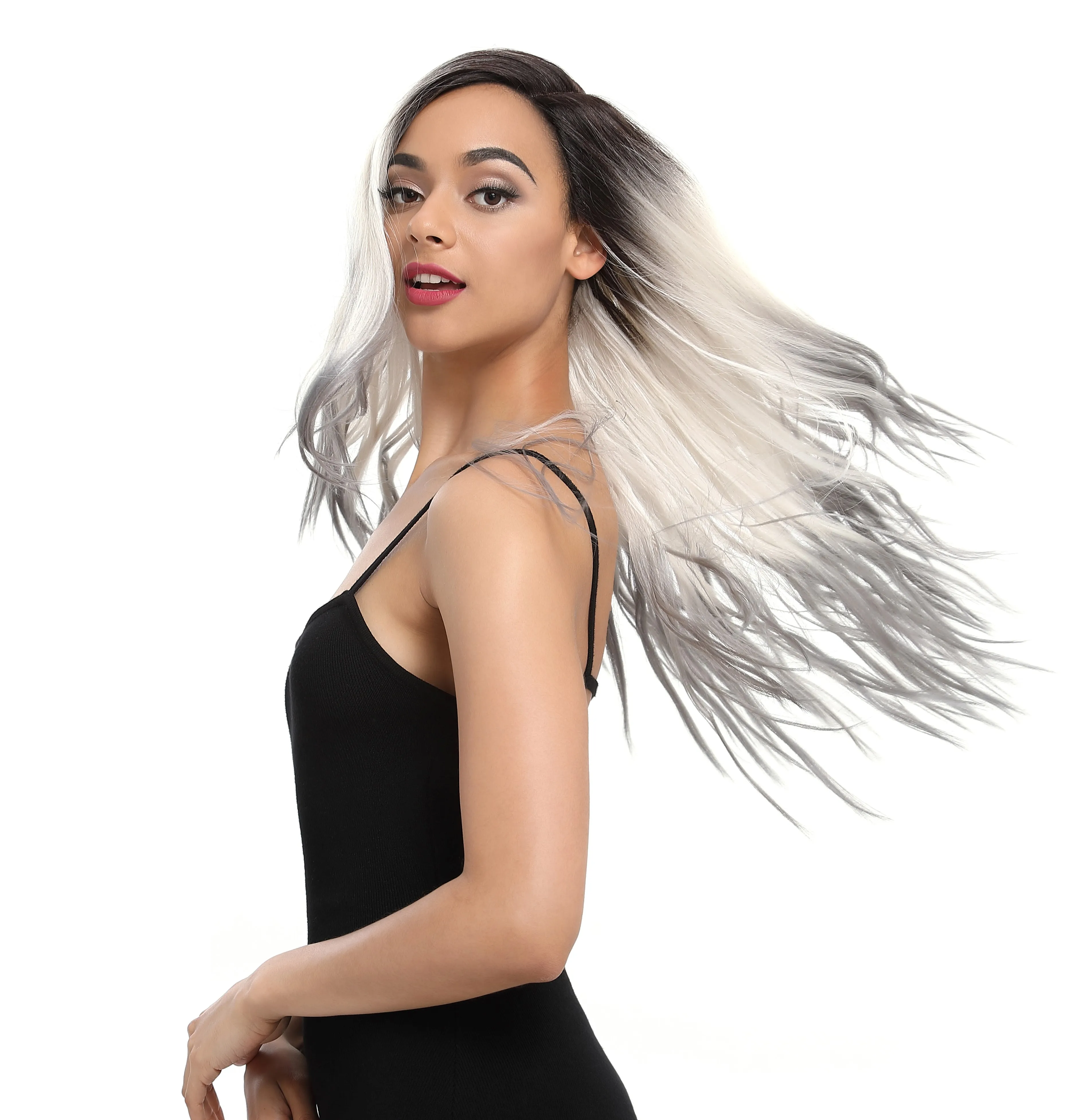 for women sleek wholesale factory supplier high temperature  heat resistant long super wave lace front wig synthetic hair wigs