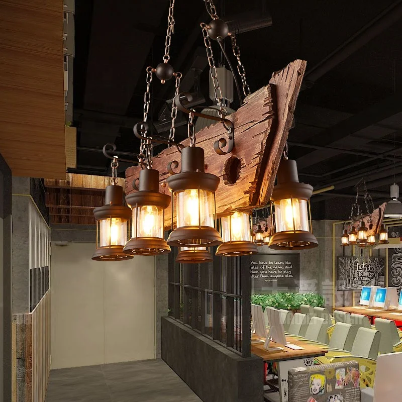Металлические деревенские подвесные креативные деревянные подвесные лампы, античный светодиодный Декор, лофт, винтажная промышленная деревянная лодка, ретро люстра, светильники
