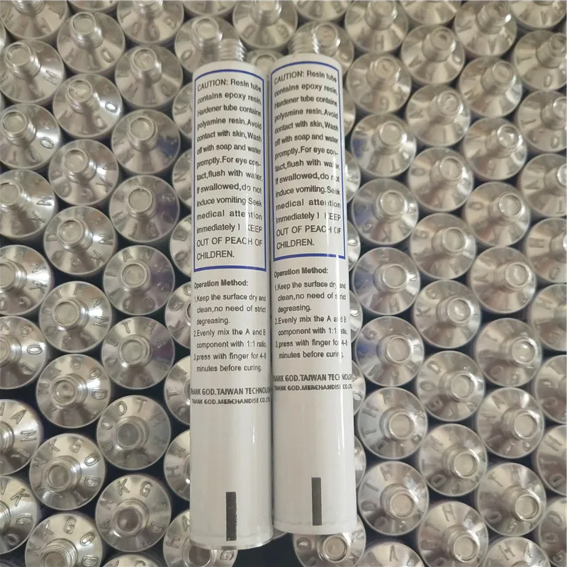 Embossing Logo Aluminum Tube Packing Bottom Filling AB Glue Sealant Aluminum Tube 50ml
