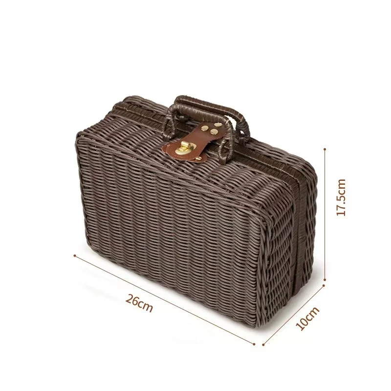 ins Retro PP Rattan Portable Storage Decorative Woven Wedding Gift Box Picnic Storage Basket Wicker Suitcase with Hand Gift Box