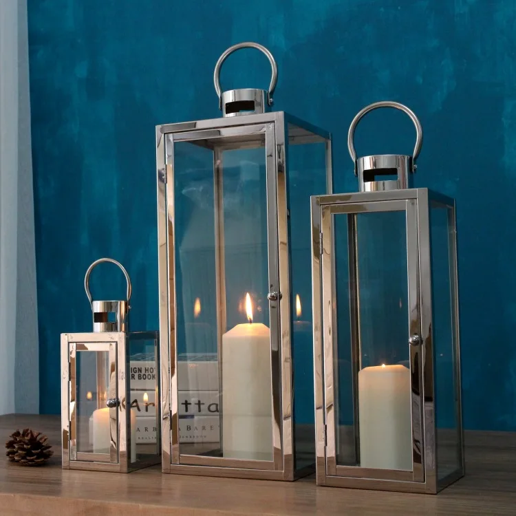 High quality classic home decor luxury lantern candle lantern large decoration rose gold and sliver masterpiece home decor S/3