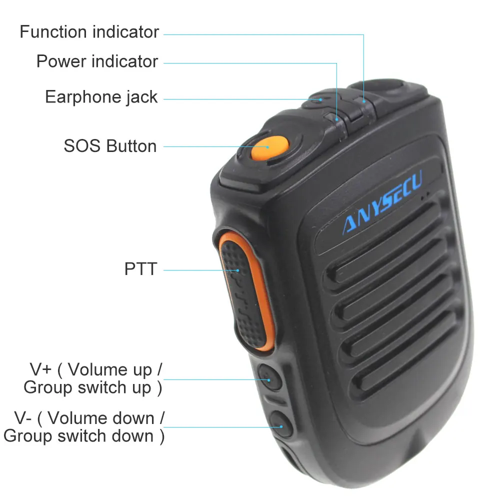  Беспроводной микрофон Anysecu B01 работает с REALPTT ZELLO Speaker MIC Blueteeth для android