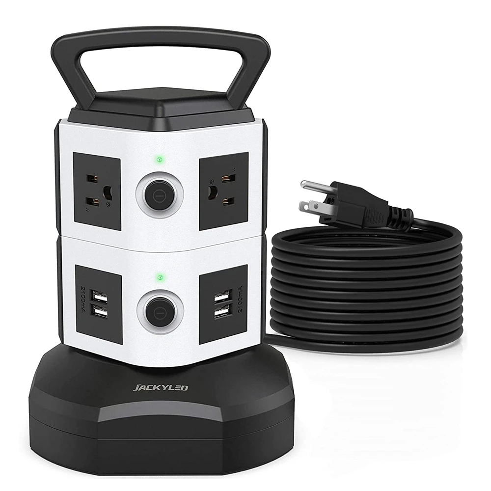 10 ft Power Strip Tower Surge Protector Electric Charging Station 6 AC 4 USB Ports Heavy Duty Extension Cord