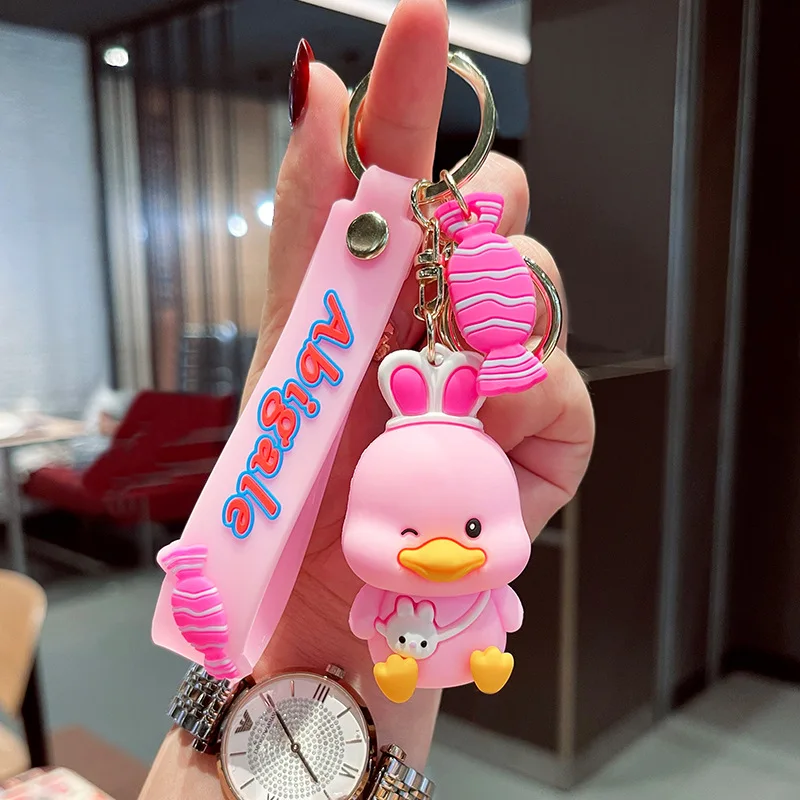Wholesale Cute Duck Keychain Creative Little Duck Car Key Chain Ornament School Bag Pendant Soft Rubber Doll Keyring