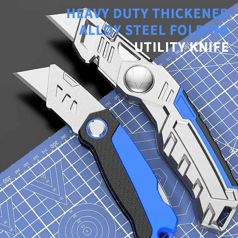 Wholesale aluminum heavy duty folding utility knife thickened tool body wear-resistant durable replaceable blade tool knife