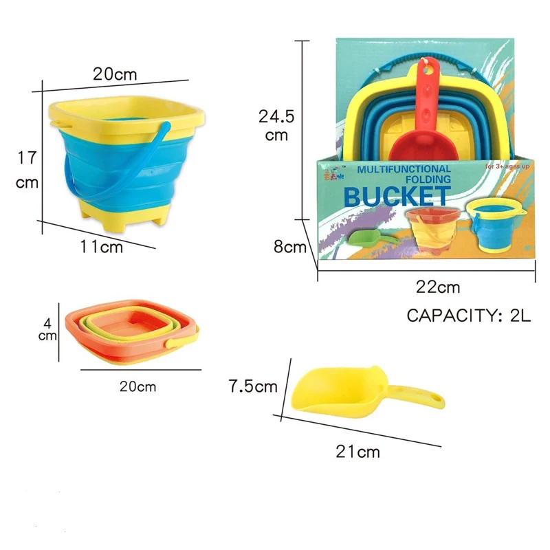 Wholesale sand and beach toys folding bucket set sand for kids outdoor summer toys