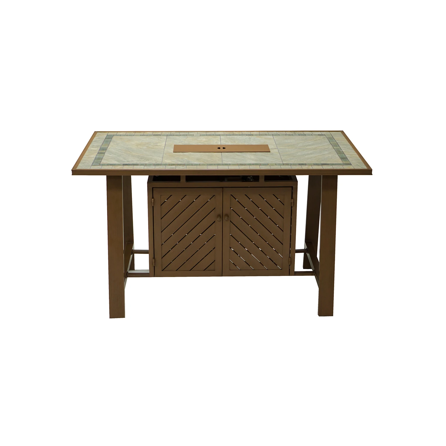 
72 inch rectangular ceramic tile top cast aluminum outdoor gas fire pit bar table (WH065-SL) 