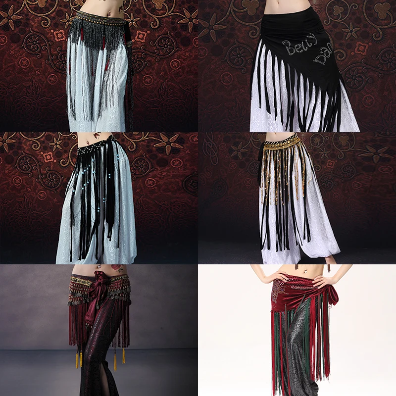 Женский ремень для выступлений, длинный шарф с золотыми монетами и кисточками