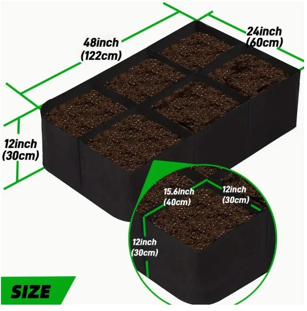 Garden Bed, 55 Gallon 6 Grids Plant Grow Bags, 48x24x12inch Breathable Planter Raised Beds