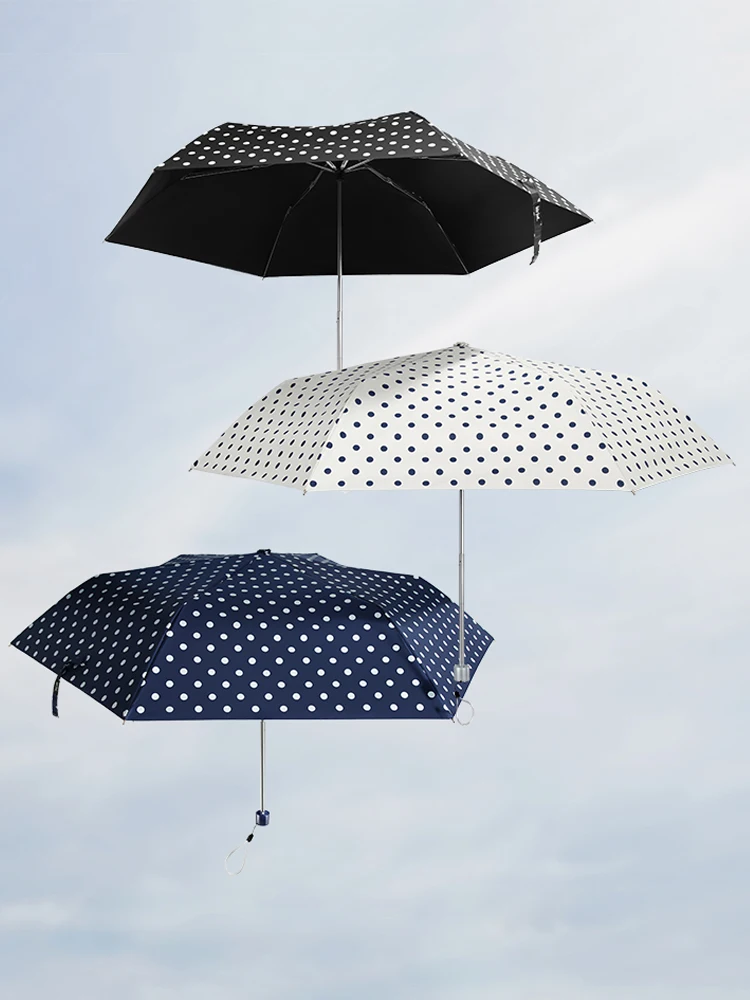 Dot Stripe Printing Portable Fashion Black Coated Lightweight Sunshade Umbrella For Summer