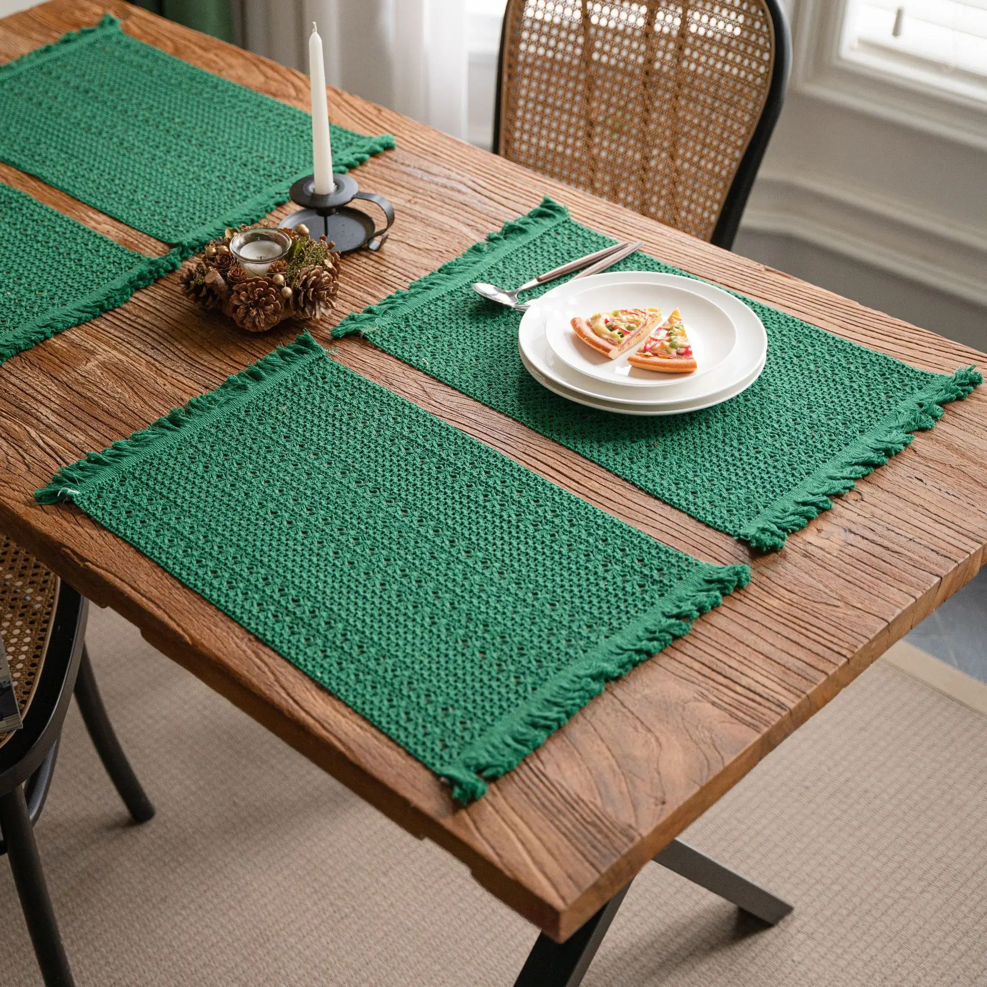 LISO Custom Made Kitchen Accessories Plain Place mat Woven Table Mat Cotton Fabric Placemat