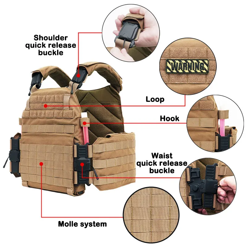 1000D Nylon High Strength Magnet Quick Release Buckle Plate Carrier MOLLE System Combat Tactical Vest