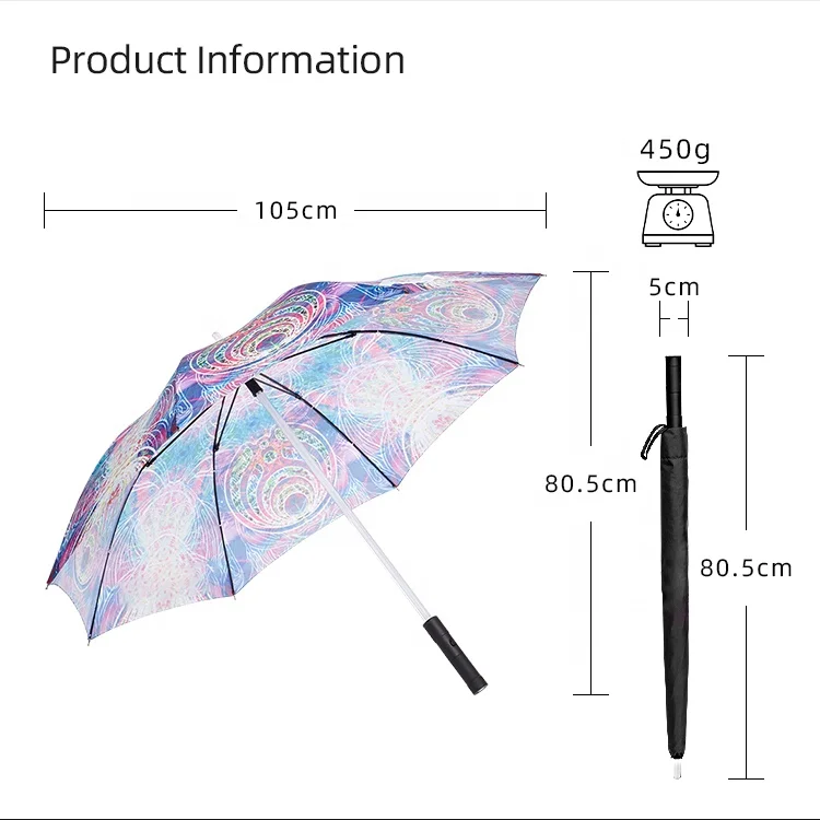 Golf Lightning Proof Automatic Umbrella Sublimation Led Trade Light