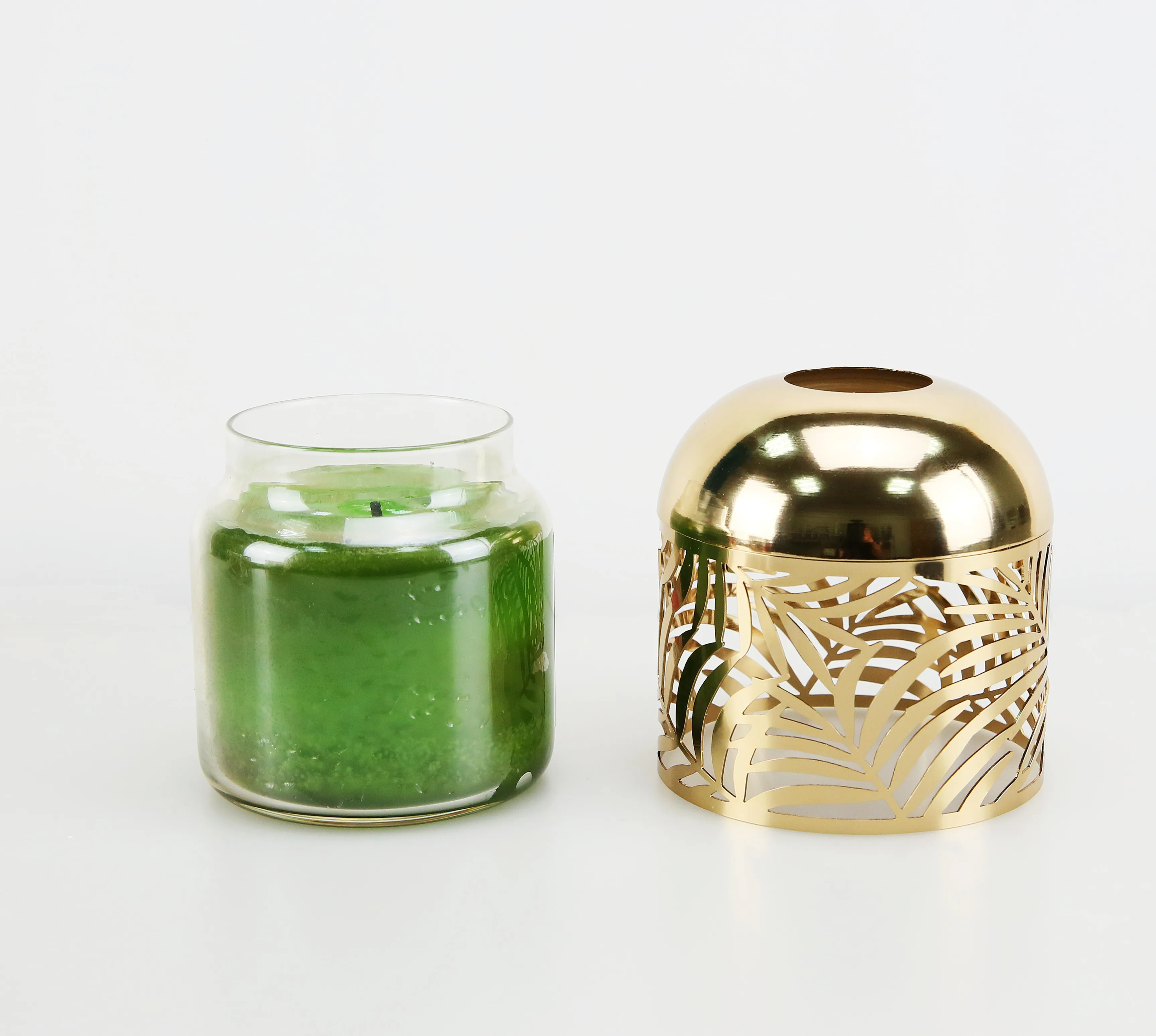 Весенняя металлическая баночка с узором пальмового дерева подсвечник цвета шампанского металлическим рукавом и покрытием в стиле народного искусства