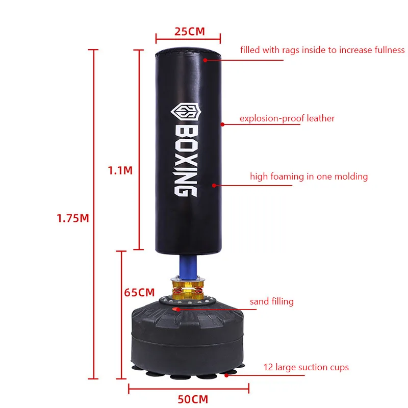 Heavy duty sand filled high foaming explosion-proof leather FreeStanding Kick Boxing Punching Bag