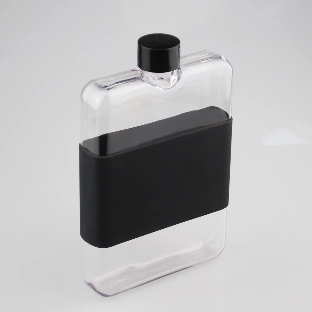 2021 New Arrival Tritan Plastic 500ml A5 A6 Notebook Memo Flat square Water Bottle BPA Free clear bottle with silicone sleeves