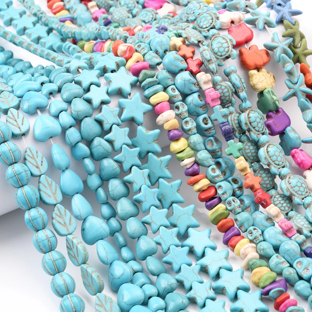 Skull Star Elephant Heart Sea Turtle Bead Natural Stone Beads for Jewelry Making DIY Bracelets Necklaces Turquoises Beads