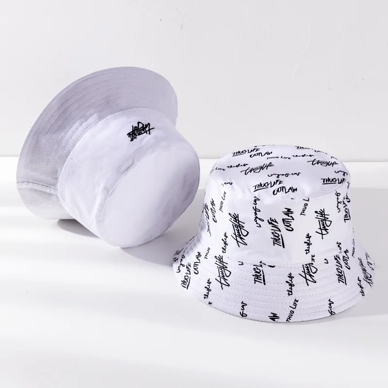 Fashion Designer Reversible Custom Logo Allover Printed and Embroidered Cotton Fisherman Bucket Hat With Private Brand Label