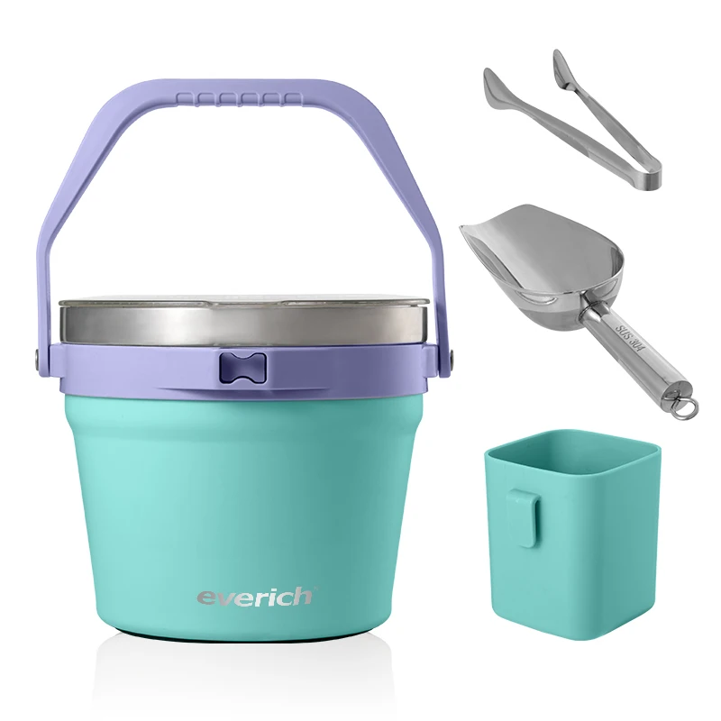 7L Stainless Steel Ice Bucket: Cooler with Lid and Storage Compartment