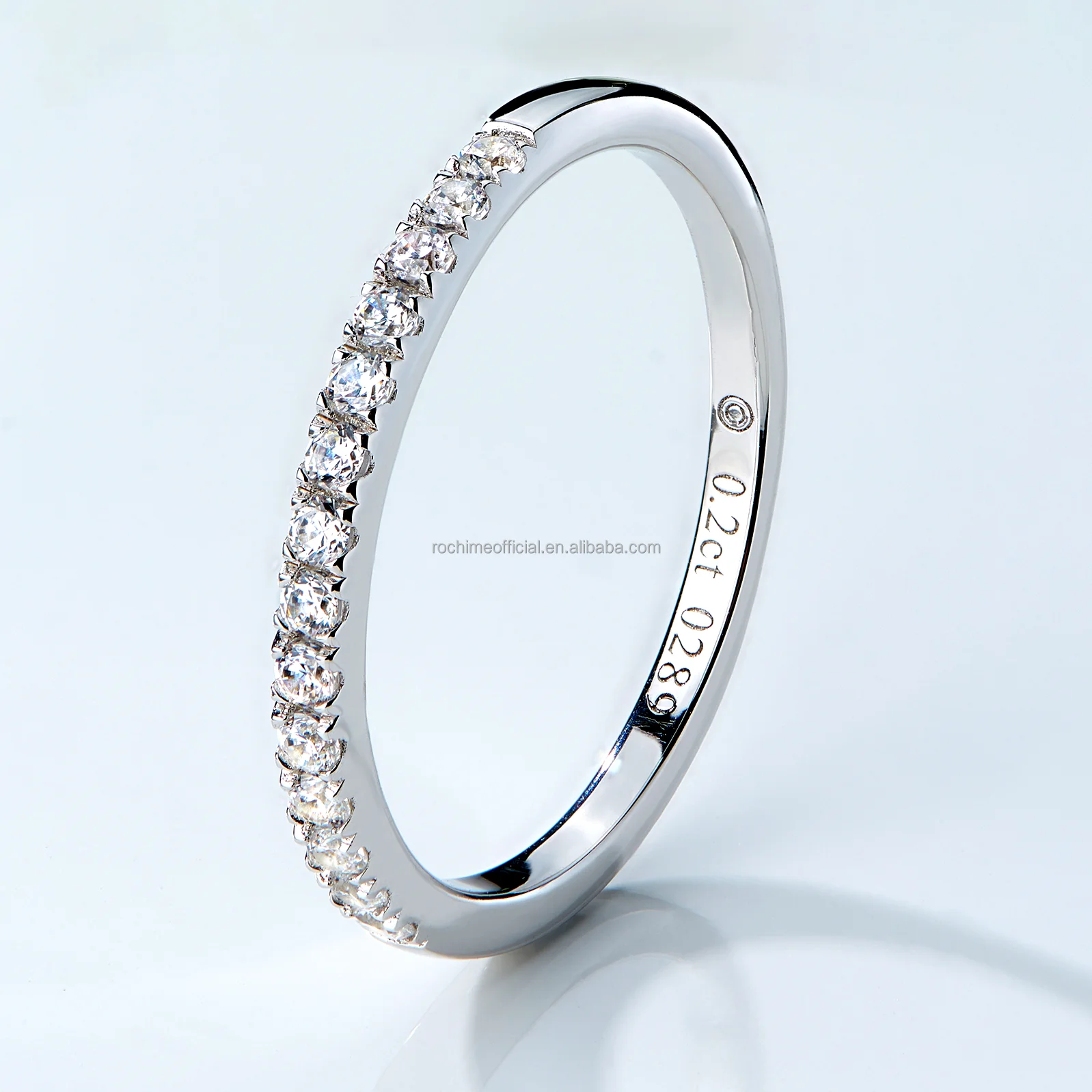 Rochime Fashion S925 sterling sliver wedding band ring simple design zircon 925 ring for women