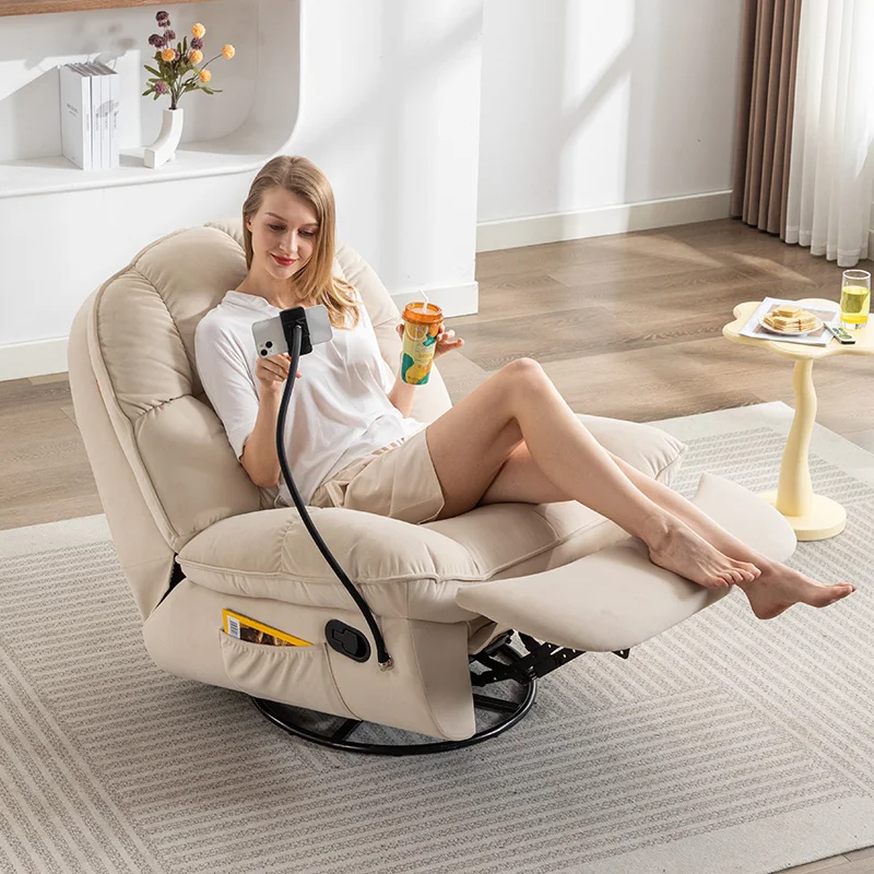 Flannel fabric manual recliner chair with phone holder rocking and swivel