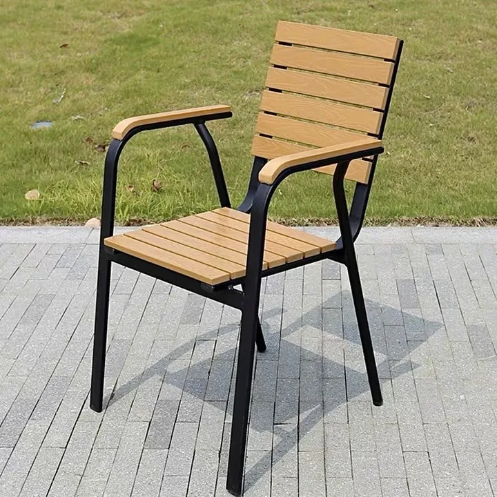 Modern and minimalist courtyard garden open-air terrace balcony outdoor plastic wood tables and chairs