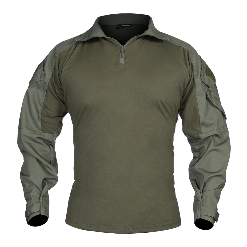 IDOGEAR Men Rapid Assault Tactical Top Long Sleeve Shirt G3 Combat Shirts Ranger Green Shirt with Elbow Pads
