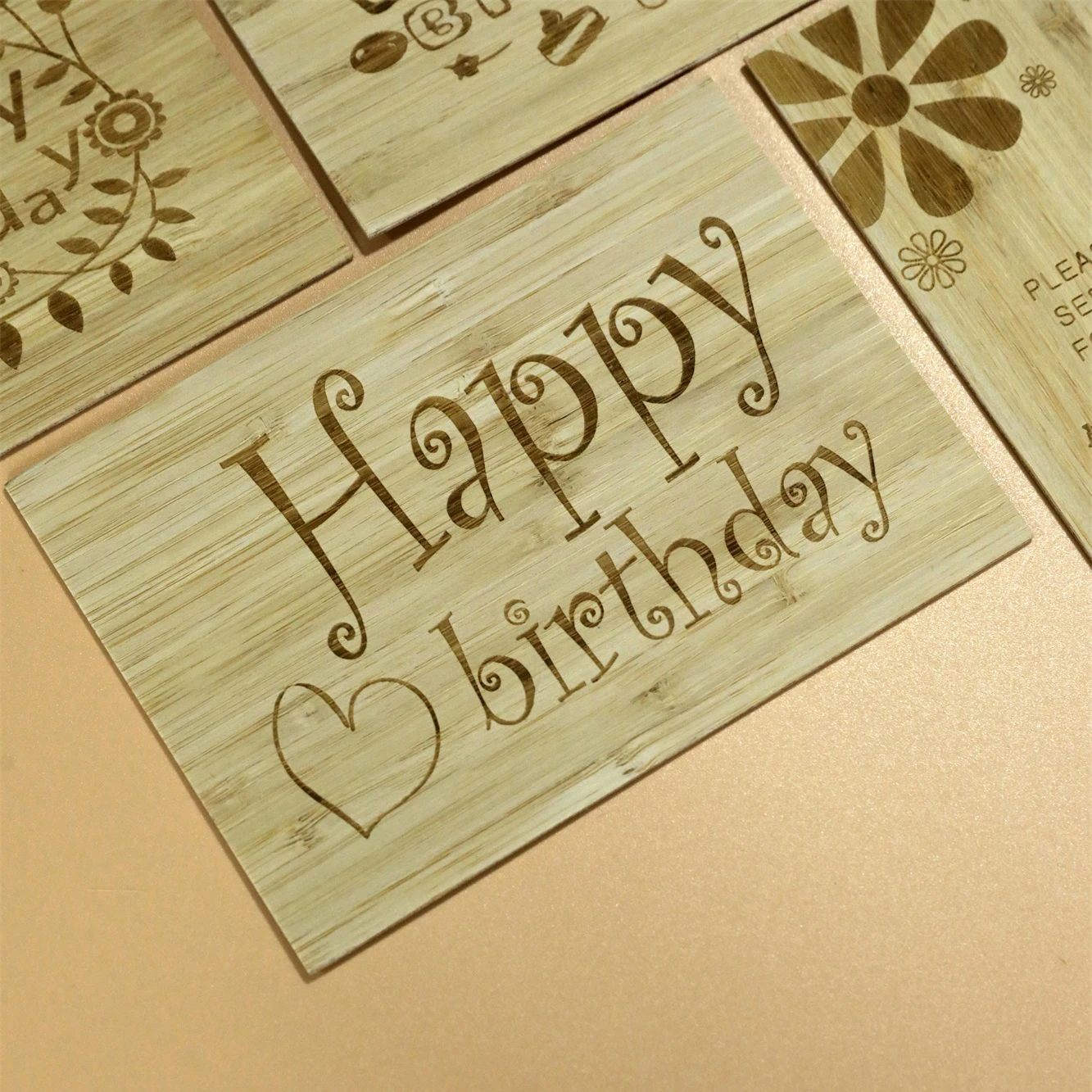 Engraved Wood Holiday Greeting Card with Love Theme Handcrafted Customizable Design for Special Occasions