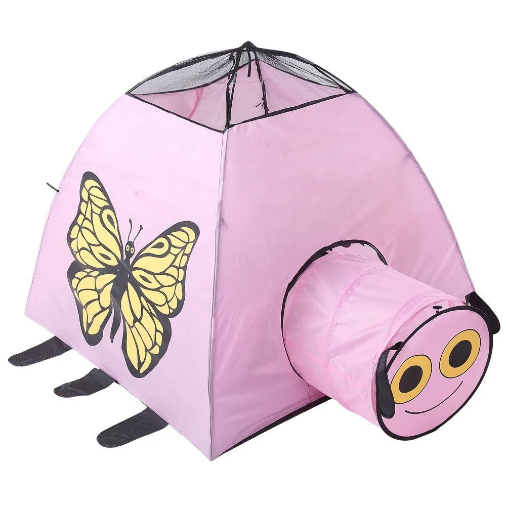 New Style Pink Butterfly Pattern funny mini children kids play tent Set with Short crawl Tunnel,Dome Tent