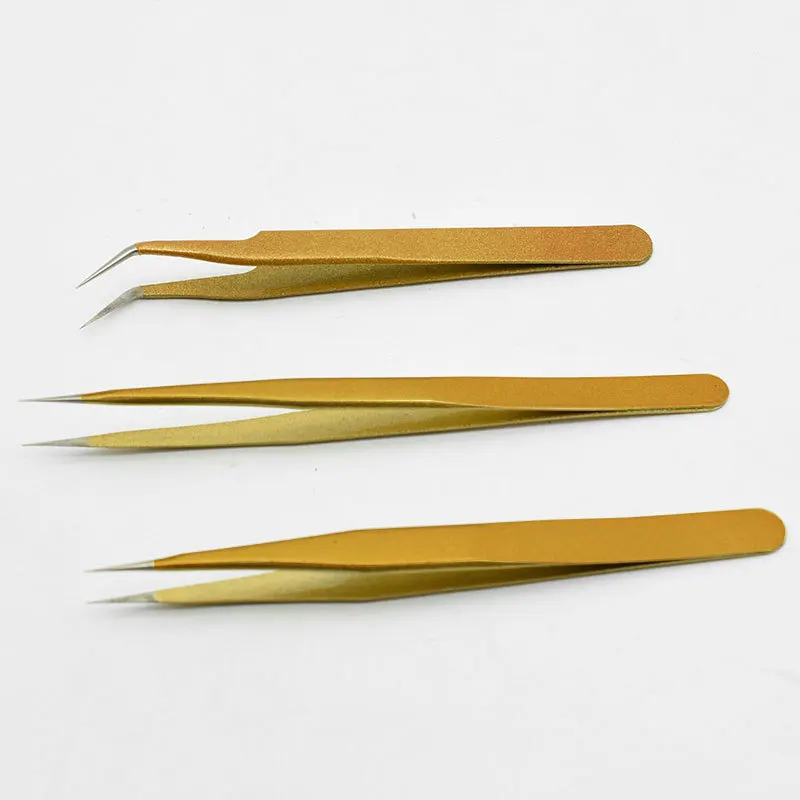 New Gold Metal Tweezers Tape Sticker Collage Tool Eyelash Curler with Diamond Clip