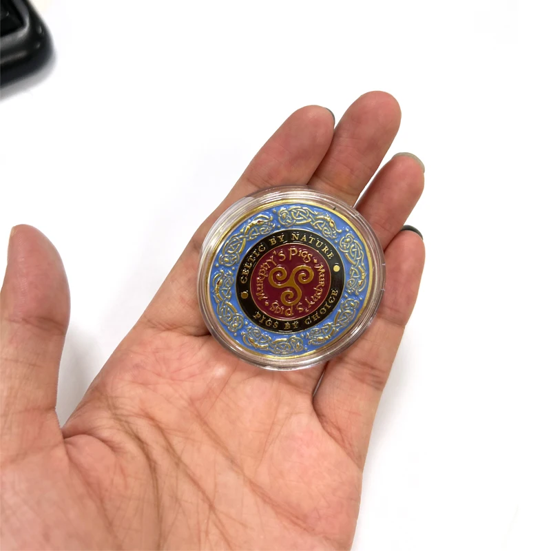 New custom acrylic feng shui christmas old silver gold metal coin protection token for sale with logo