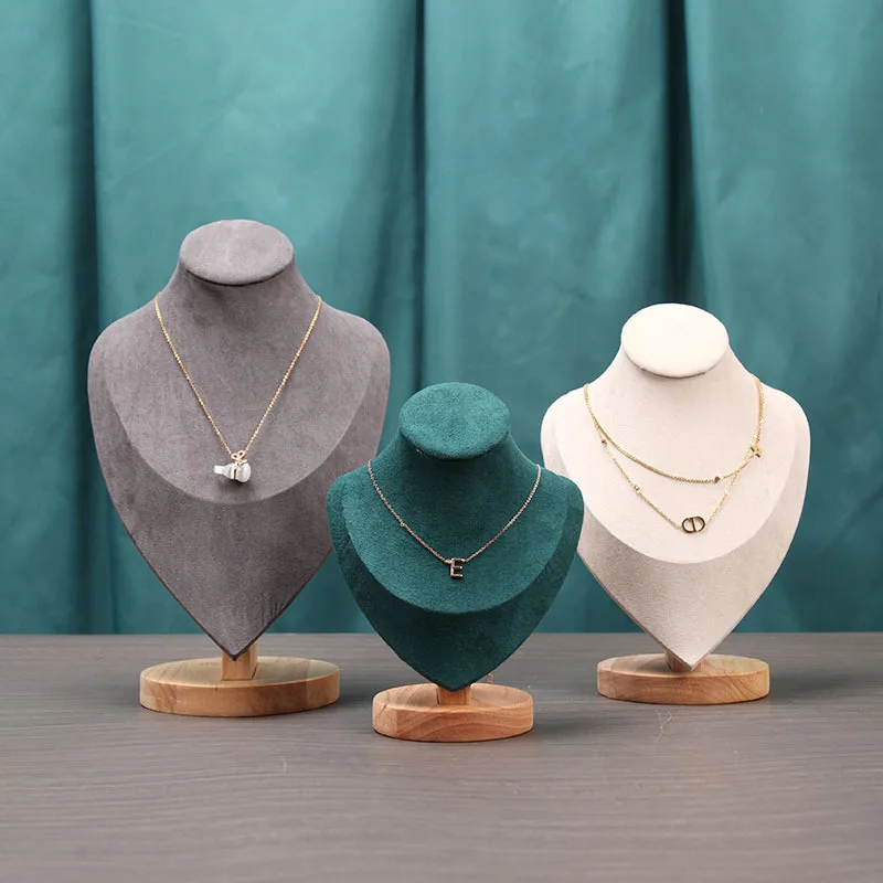 Middle 25cm Wood Portrait Mannequin Jewelry Necklace Pendant Display Figure Model Holder Stand Prop