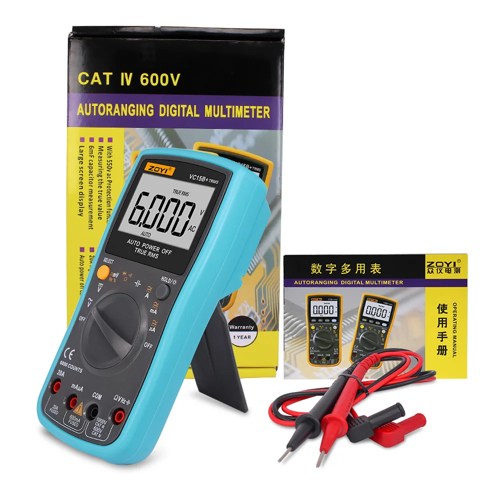 VC15B + ЖК-экран Мультиметр DC / AC Измеритель напряжения тока Смарт-мультиметр Тестер Ручной цифровой мультиметр
