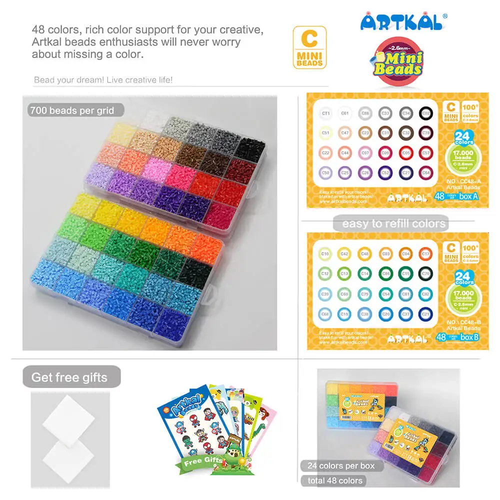 Оптовая продажа, 48 цветов, миниатюрные бусины Artkal для рукоделия, игрушки ручной работы, 2,6 мм, бусины Perler Hama из ЭВА, набор бусин perler, amazon
